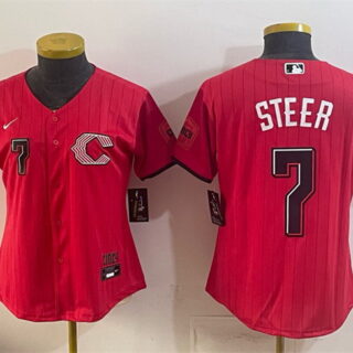 Women's Cincinnati Reds #7 Spencer Steer Red 2026 City Connect Stadium Stitched Baseball Jersey(Run Small)