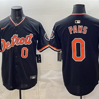 Men's Detroit Tigers #0 Paws Black 2026 Alternate Vapor Premier Limited Stitched Baseball Jersey