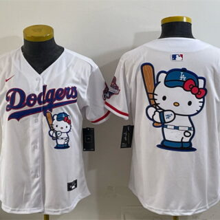 Women's Los Angeles Dodgers Team Big Logo White Hello Kitty Night 2025 World Series Champions Patch Stitched Baseball Jersey(Run Small)