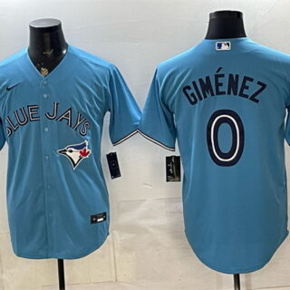 Men's Toronto Blue Jays #0 Andres Gimenez Blue 50 Seasons Patch Stitched Baseball Jersey