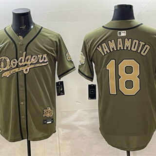 Men's Los Angeles Dodgers #18 Yoshinobu Yamamoto Military Appreciation Game Day Stitched Baseball Jersey