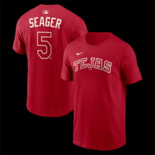 Men's Texas Rangers #5 Corey Seager Red 2026 City Connect Name & Number T-Shirt