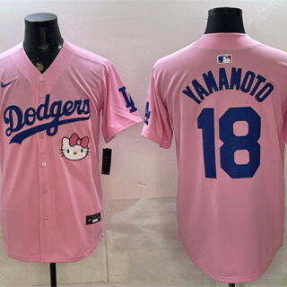 Men's Los Angeles Dodgers #18 Yoshinobu Yamamoto Pink 2025 Hello Kitty Vapor Limited Stitched Baseball Jersey