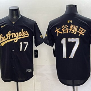 Men's Los Angeles Dodgers #17 Shohei Ohtani Black Gold Limited Stitched Baseball Jersey