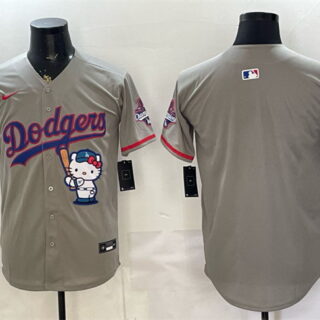 Men's Los Angeles Dodgers Blank Grey Hello Kitty Night 2025 World Series Champions Patch Stitched Baseball Jersey