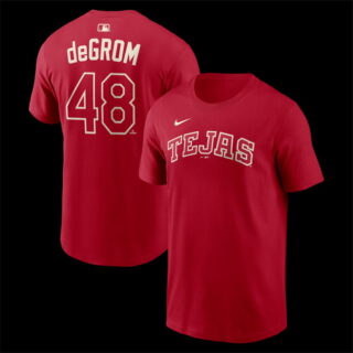 Men's Texas Rangers #48 Jacob deGrom Red 2026 City Connect Name & Number T-Shirt