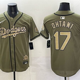 Men's Los Angeles Dodgers #17 Shohei Ohtani Olive 2026 Armed Forces Day Stitched Baseball Jersey