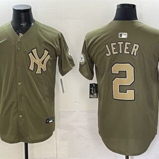Men's New York Yankees #2 Derek Jeter Olive 2026 Armed Forces Day Stitched Baseball Jersey