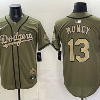 Men's Los Angeles Dodgers #13 Max Muncy Olive 2026 Armed Forces Day Stitched Baseball Jersey