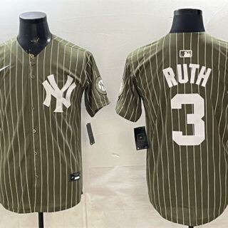 Men's New York Yankees #3 Babe Ruth Olive 2026 Armed Forces Day Salute To Service Stitched Baseball Jersey