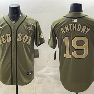 Men's Boston Red Sox #19 Roman Anthony Olive Armed Forces Day Cool Base Stitched Baseball Jersey