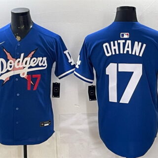 Men's Los Angeles Dodgers x One Piece #17 Shohei Ohtani Royal Vapor Premier Limited Stitched Baseball Jersey