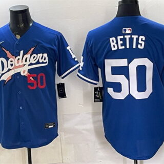 Men's Los Angeles Dodgers x One Piece #50 Mookie Betts Royal Vapor Premier Limited Stitched Baseball Jersey