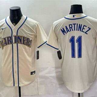 Men's Seattle Mariners #11 Edgar Martinez Cream 50th Anniversary Patch Stitched Baseball Jersey