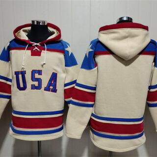 Men's Team USA Blank Cream Ageless Must-Have Lace-Up Pullover Hoodie