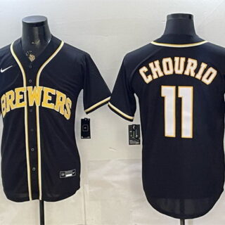 Men's Milwaukee Brewers #11 Jackson Chourio 2026 Fashion Replica Black Out Stitched Baseball Jersey