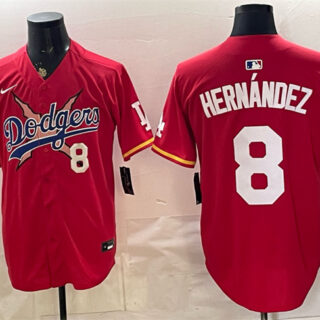 Men's Los Angeles Dodgers x One Piece #8 Enrique Hernandez Red Vapor Premier Limited Stitched Baseball Jersey