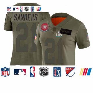 49ers #21 Deion Sanders Camo Super Bowl LIV Bound Women's Stitched Football Limited 2019 Salute to Service Jersey
