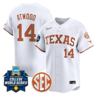 Reese Atwood Jersey #14 Texas Longhorns 2025 World Series Stitched White