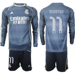 Men Real Madrid 2026 Soccer Jerseys Dark Blue Long #11 RODRYGO