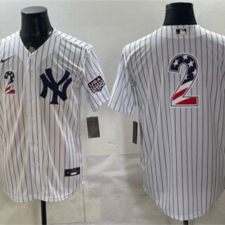 Men's New York Yankees #2 Derek Jeter White 2026 USA 250 Fourth of July Home Stadium Stitched Baseball Jersey