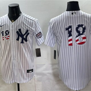 Men's New York Yankees #18 Johnny Damon White 2026 USA 250 Fourth of July Home Stadium Stitched Baseball Jersey