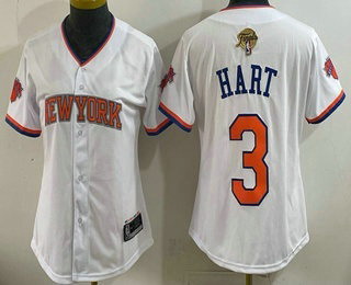 Women's New York Knicks #3 Josh Hart White 2026 Finals Stitched Baseball Jersey