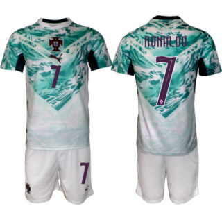 Men's Portugal Team #7 Cristiano Ronaldo Green 2026 World Cup Away Soccer Jersey Suit