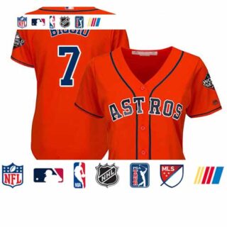 Astros #7 Craig Biggio Orange Alternate 2019 World Series Bound Women's Stitched Baseball Jersey