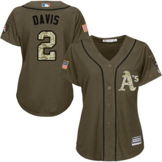 Athletics #2 Khris Davis Green Salute to Service Women's Stitched Baseball Jersey