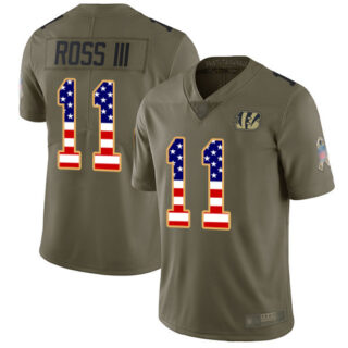 Bengals #11 John Ross III Olive USA Flag Men's Stitched Football Limited 2017 Salute To Service Jersey