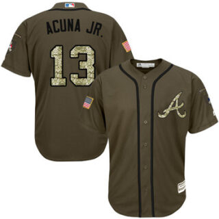 Braves #13 Ronald Acuna Jr. Green Salute to Service Stitched Baseball Jersey