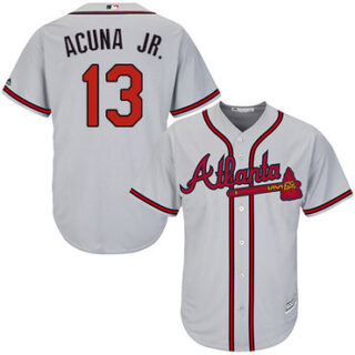 Braves #13 Ronald Acuna Jr. Grey Cool Base Stitched Youth Baseball Jersey