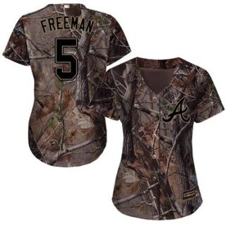 Braves #5 Freddie Freeman Camo Realtree Collection Cool Base Women's Stitched Baseball Jersey