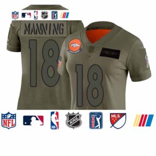 Broncos #18 Peyton Manning Camo Women's Stitched Football Limited 2019 Salute to Service Jersey