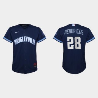Chicago Cubs #28 Kyle Hendricks Youth Nike 2021 City Connect Navy MLB Jersey