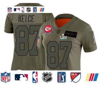 Chiefs #87 Travis Kelce Camo Super Bowl LIV Bound Women's Stitched Football Limited 2019 Salute to Service Jersey