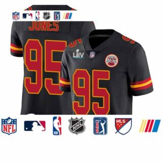 Chiefs #95 Chris Jones Black Super Bowl LIV Bound Youth Stitched Football Limited Rush Jersey