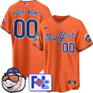 Custom Men's New York Mets Blue Road 2025 Spring Training Jersey All Stitched Orange