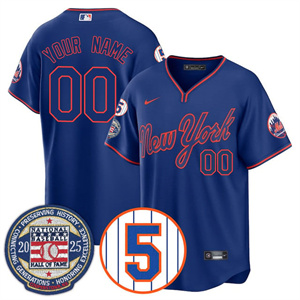 Custom New York Mets Number Retirement & Hall of Fame Gold Custom Jersey - All Stitched Royal Alternate