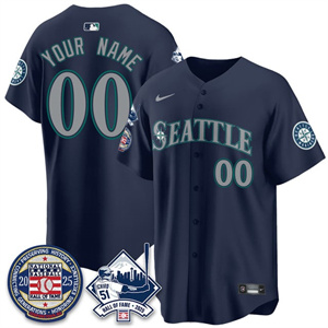 Custom Seattle Mariners Ichiro Number Retirement Jersey V2 - All Stitched Navy