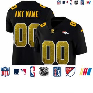 Denver Broncos Custom Men's Black Nike Golden Sequin Vapor Limited NFL Jersey