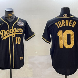 Dodgers #10 Justin Turner BLACK Cool Base Stitched MLB Jerseys