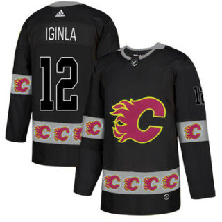 Flames 12 Jarome Iginla Black Team Logos Fashion Adidas Jersey