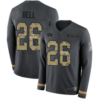 Jets #26 Le'Veon Bell Anthracite Salute to Service Men's Stitched Football Limited Therma Long Sleeve Jersey