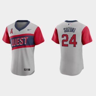Los Angeles Angels #24 Kurt Suzuki Men's Nike Gray 2021 Little League Classic Authentic MLB Jersey