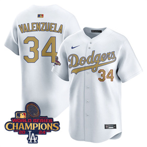 Los Angeles Dodgers Gold 2025 White Gold Fernando Valenzuela #34 Jersey All Stitched