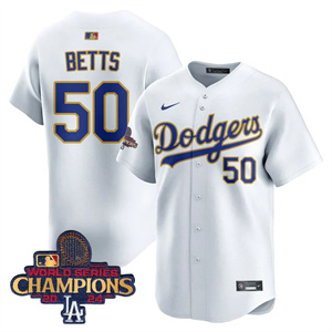 Los Angeles Dodgers Gold 2025 White Mookie Betts #50 Jersey All Stitched