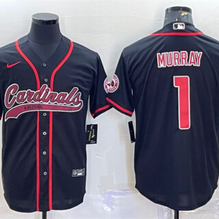 Men's Arizona Cardinals #1 Kyler Murray Black With Patch Cool Base Stitched Baseball Jersey