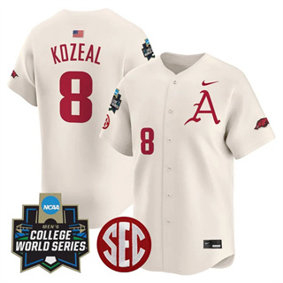 Men's Arkansas Razorbacks #8 Cam Kozeal 2025 World Series Vapor Premier Limited Jersey All Stitched